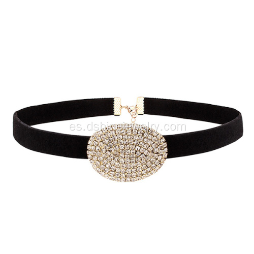 Declaración lujo gargantilla de terciopelo negro cristal piedra collar